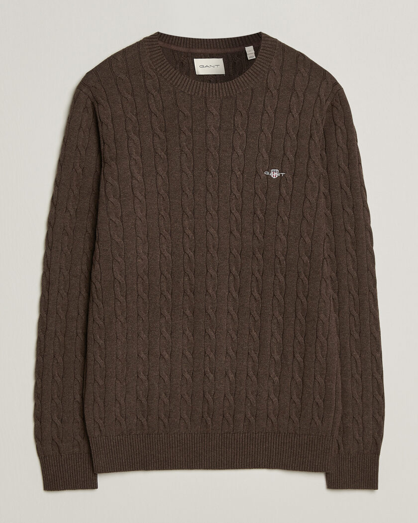 Gant Cotton Cable Crew Neck Black Brown Melange – Braun
