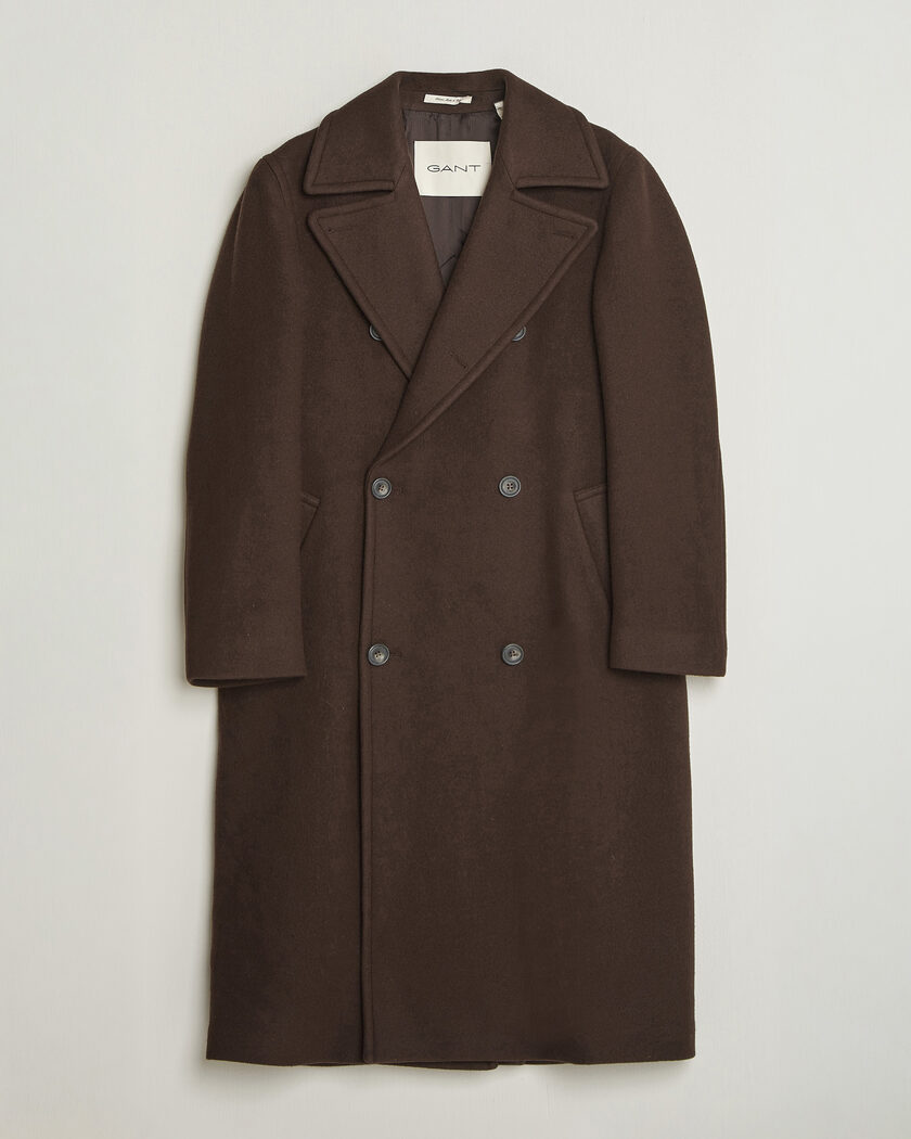 Gant Wool Double Breasted Belted Coat Black Brown – Braun