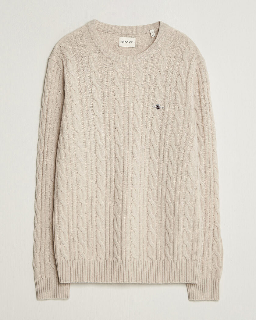 Gant Lambswool Cable Crew Neck Clay Beige – Beige