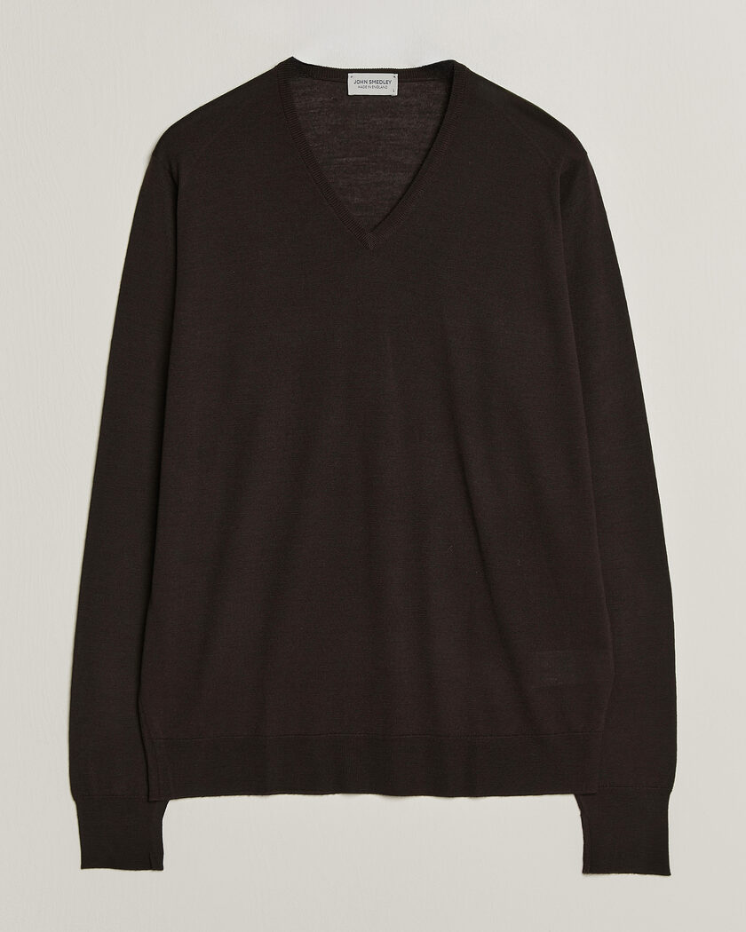 John Smedley Bobby Extra Fine Merino V-Neck Pullover Faulkner Brown – Braun