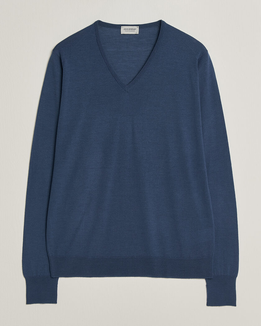 John Smedley Bobby Extra Fine Merino V-Neck Pullover Teal Firth – Blau