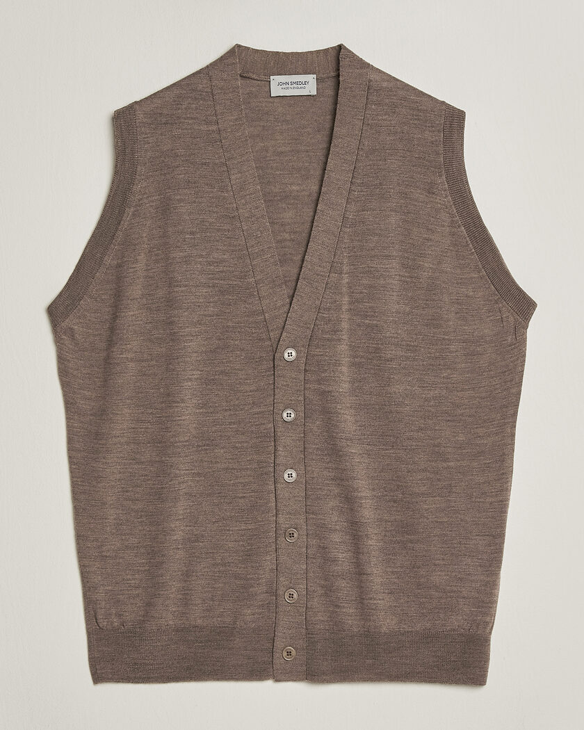 John Smedley Bolton Extra Fine Merino Waistcoat Mushroom Brown – Braun