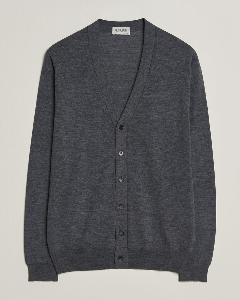 John Smedley Bradrick Extra Fine Merino Cardigan Charcoal – Grau