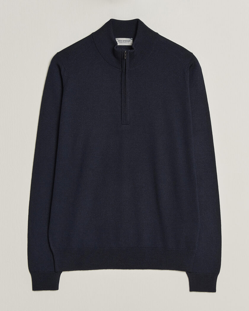 John Smedley Tapton Extra Fine Merino Half Zip Midnight – Blau