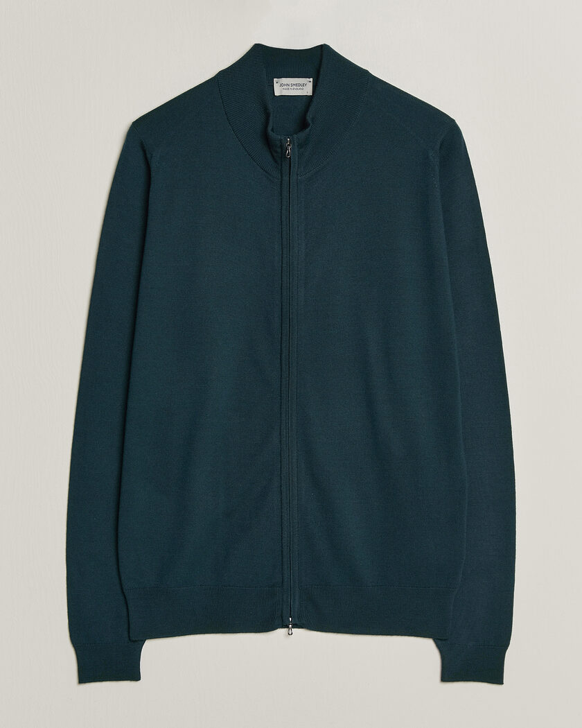 John Smedley Claygate Extra Fine Merino Full Zip Richardson Green – Grün