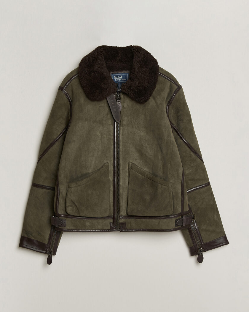 Polo Ralph Lauren Suede Leather Flight Jacket Myrtle Green – Grün