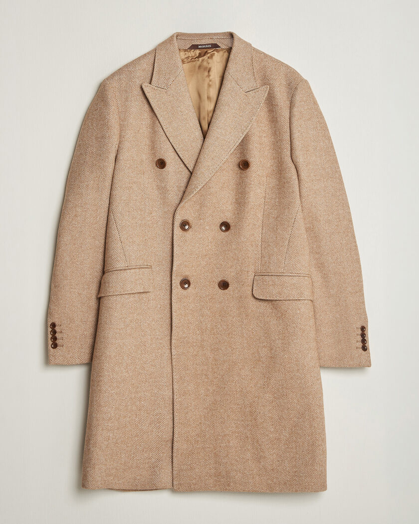 Morris Herringbone DB Coat Camel – Beige