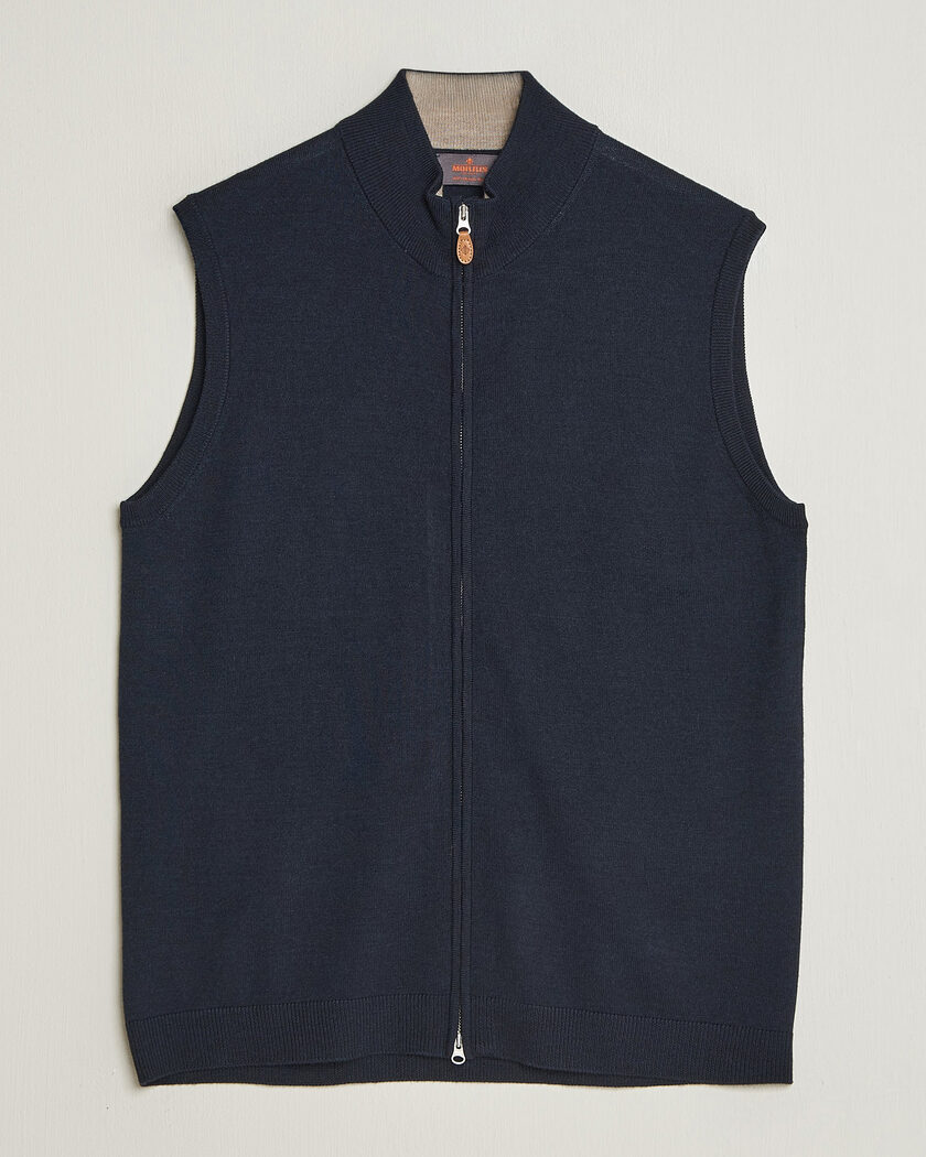 Morris Merino Zip Vest Navy – Blau