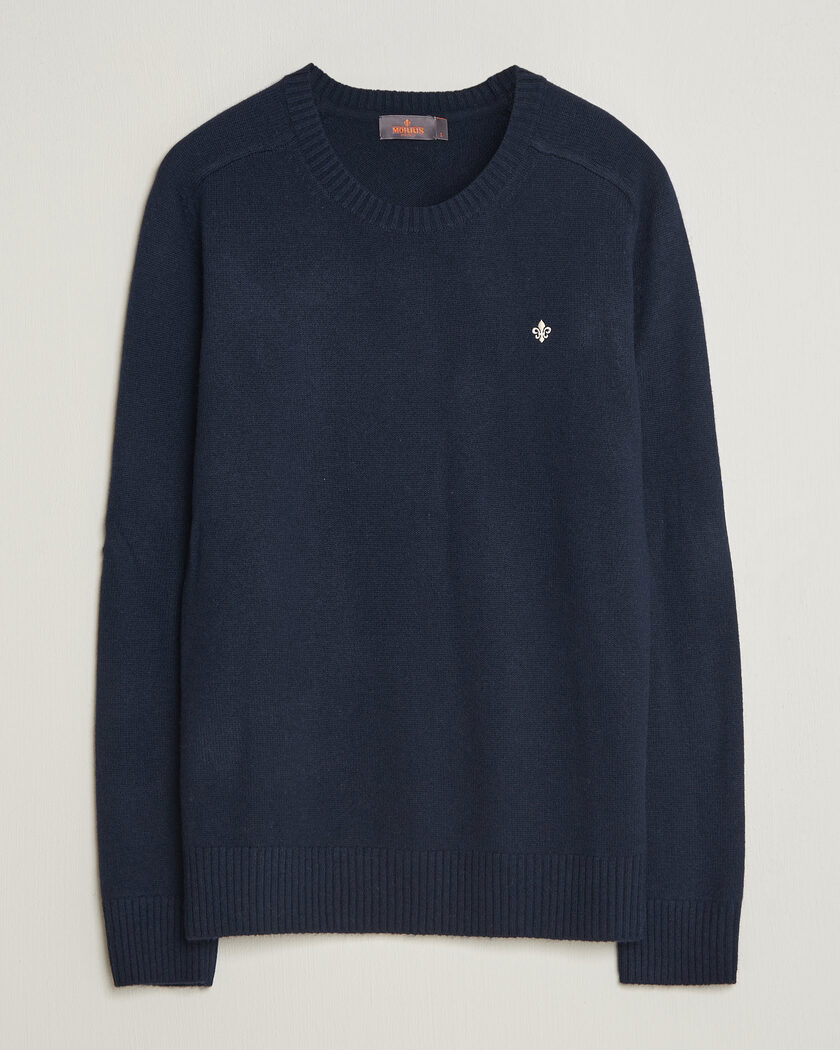 Morris Hertford Lambswool Crew Neck Navy – Blau
