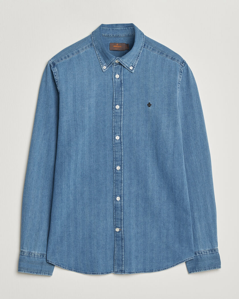 Morris Indigo Herringbone Shirt Light Blue – Blau