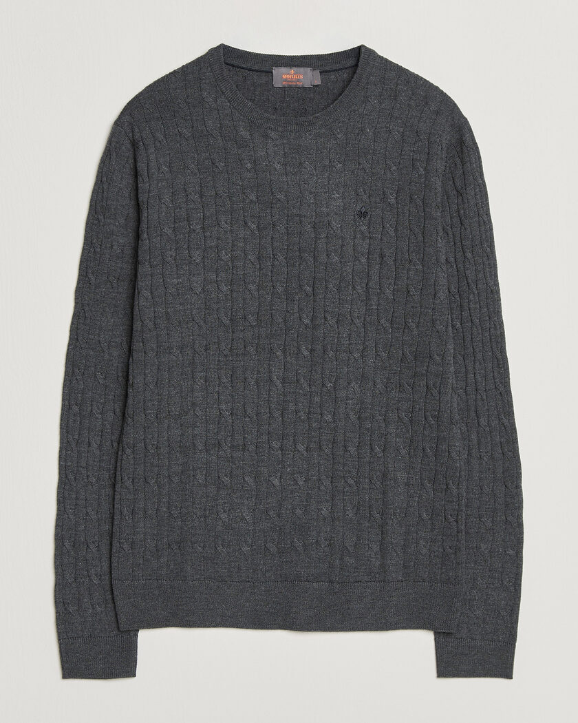 Morris Merino Cable O-Neck Grey – Grau
