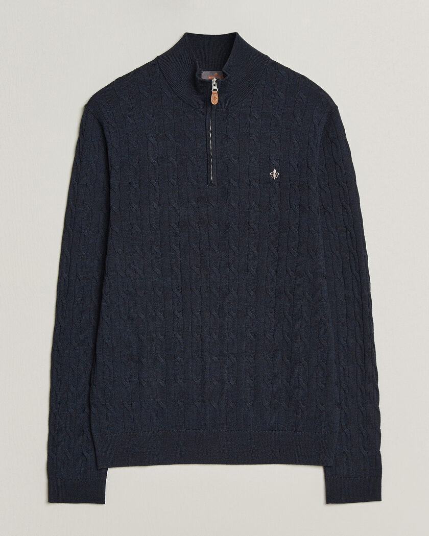 Morris Merino Cable Half Zip Navy – Blau
