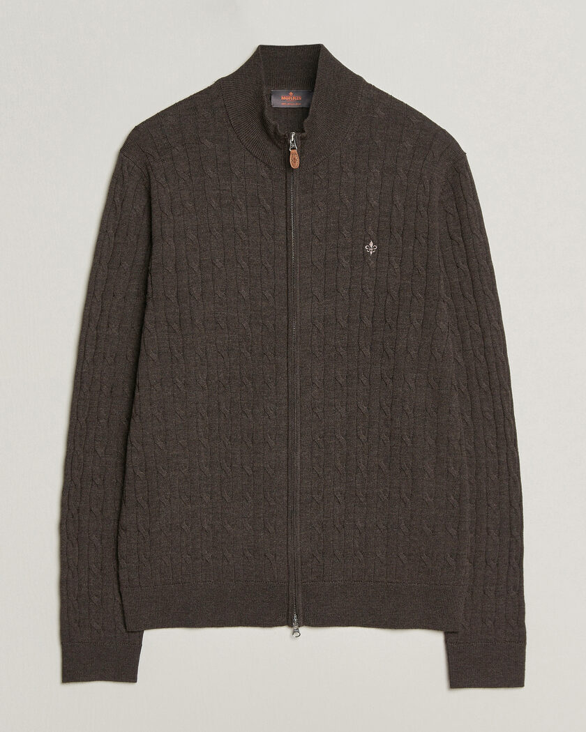 Morris Merino Cable Zip Cardigan Brown – Braun