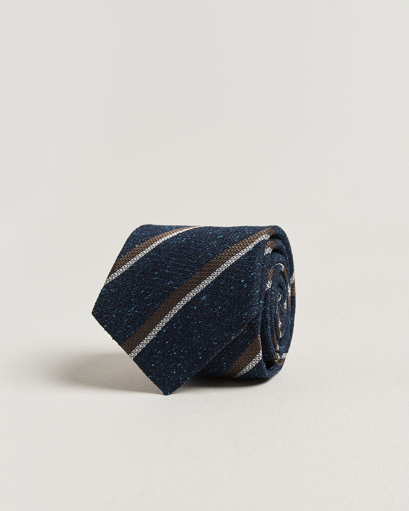 Amanda Christensen Silk Bourette Striped 8cm Tie Navy – Blau