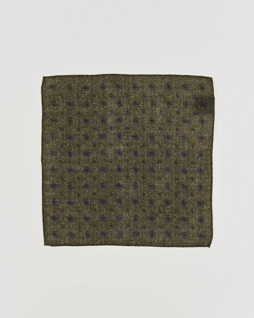 Amanda Christensen Wool Paisley Pocket Square Green – Grün