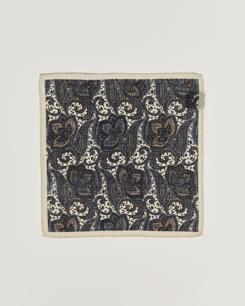Amanda Christensen Wool Large Paisley Pocket Square Cream – Blau