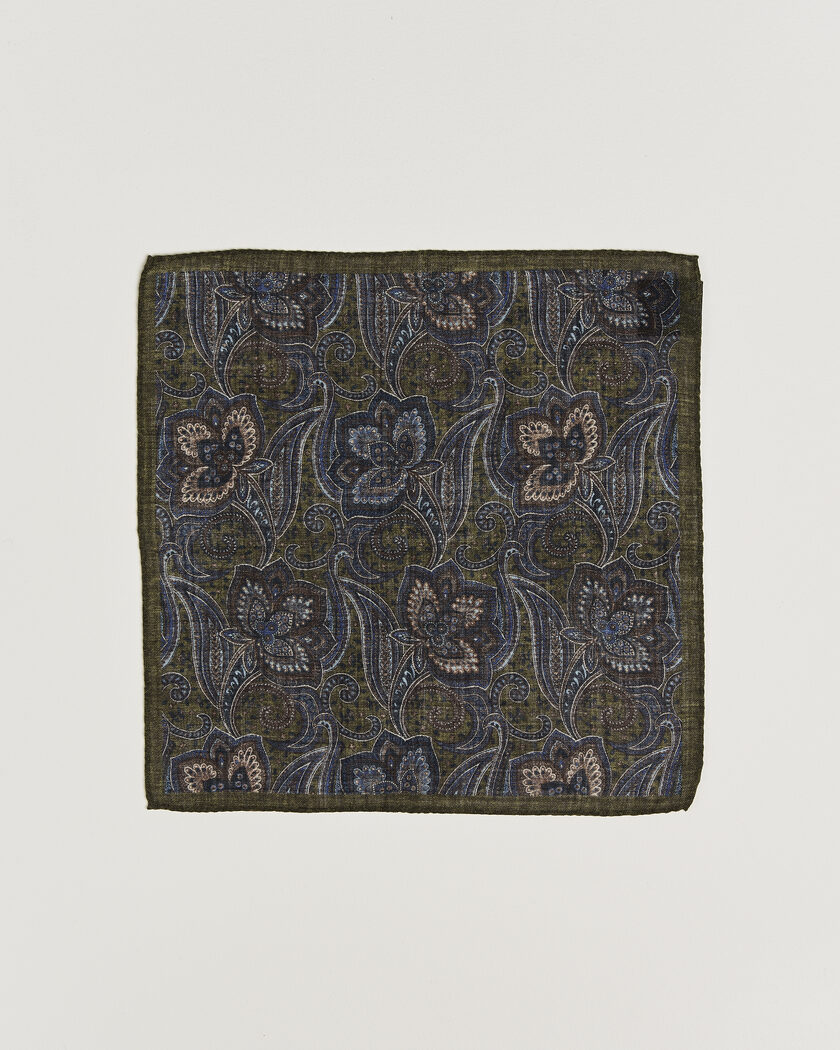 Amanda Christensen Wool Large Paisley Pocket Square Green – Grün