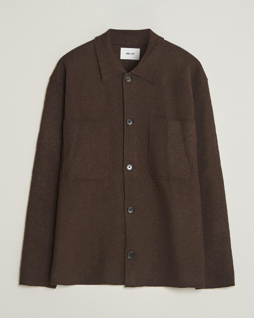  NN07 Jonas Boiled Wool Cardigan Deep Truffle – Braun