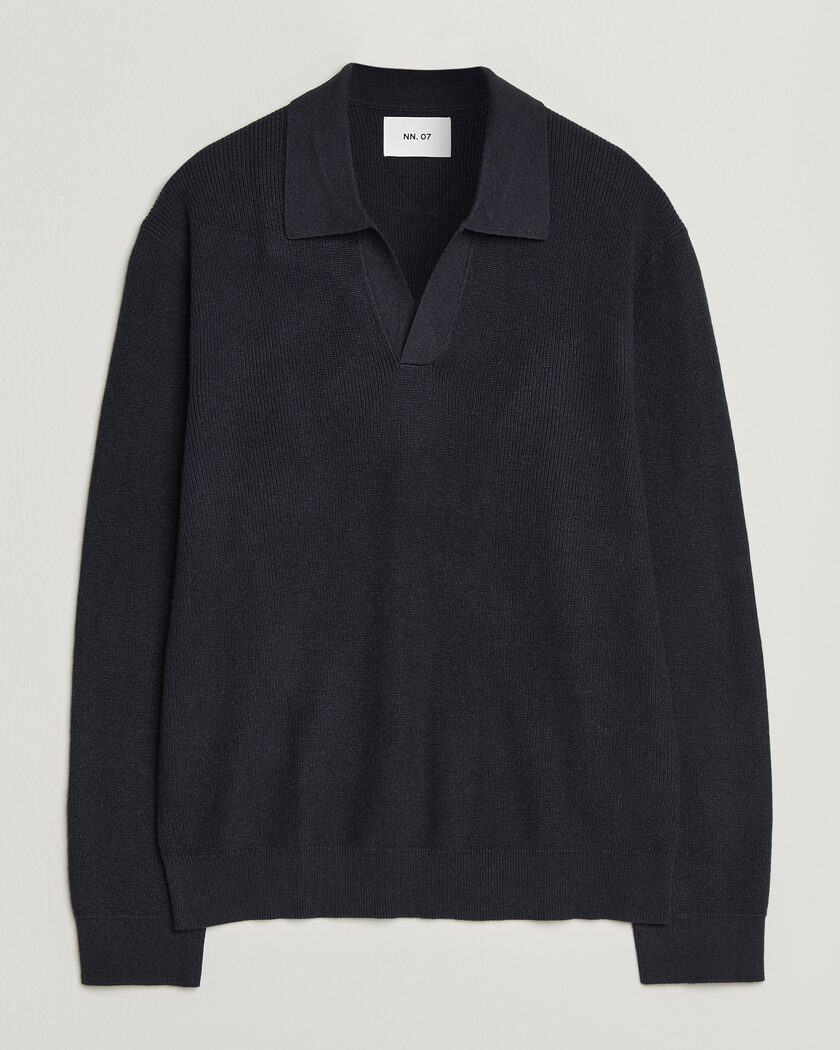 NN07 Hope Cotton/Cashmere Rib Knitted Polo Navy – Blau