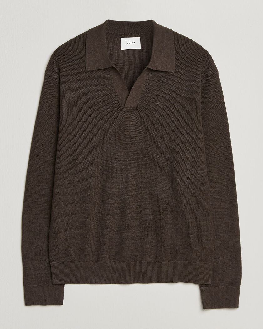 NN07 Hope Cotton/Cashmere Rib Knitted Polo Brown – Braun