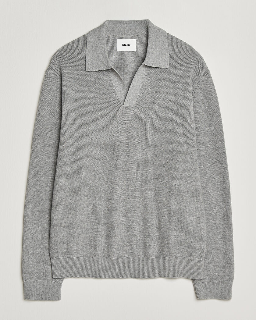 NN07 Hope Cotton/Cashmere Rib Knitted Polo Grey – Grau