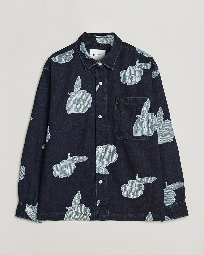 NN07 Adwin Fil‑coupé Jacquard Denim Overshirt Dark Blue – Blau