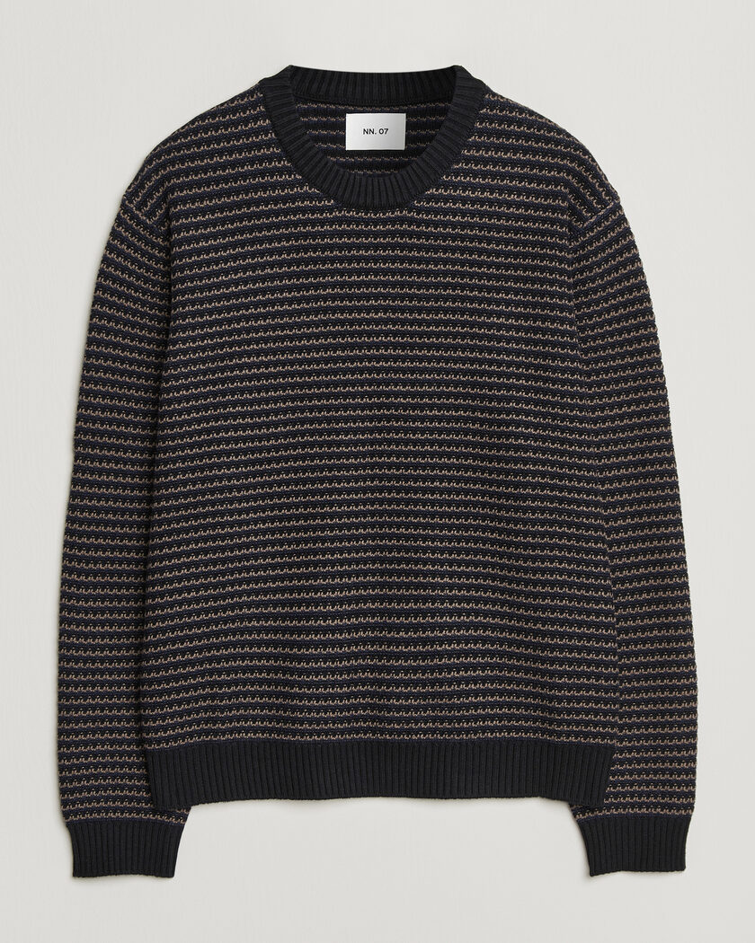 NN07 Russell Cotton/Wool Structured Sweater Navy Blue – Blau