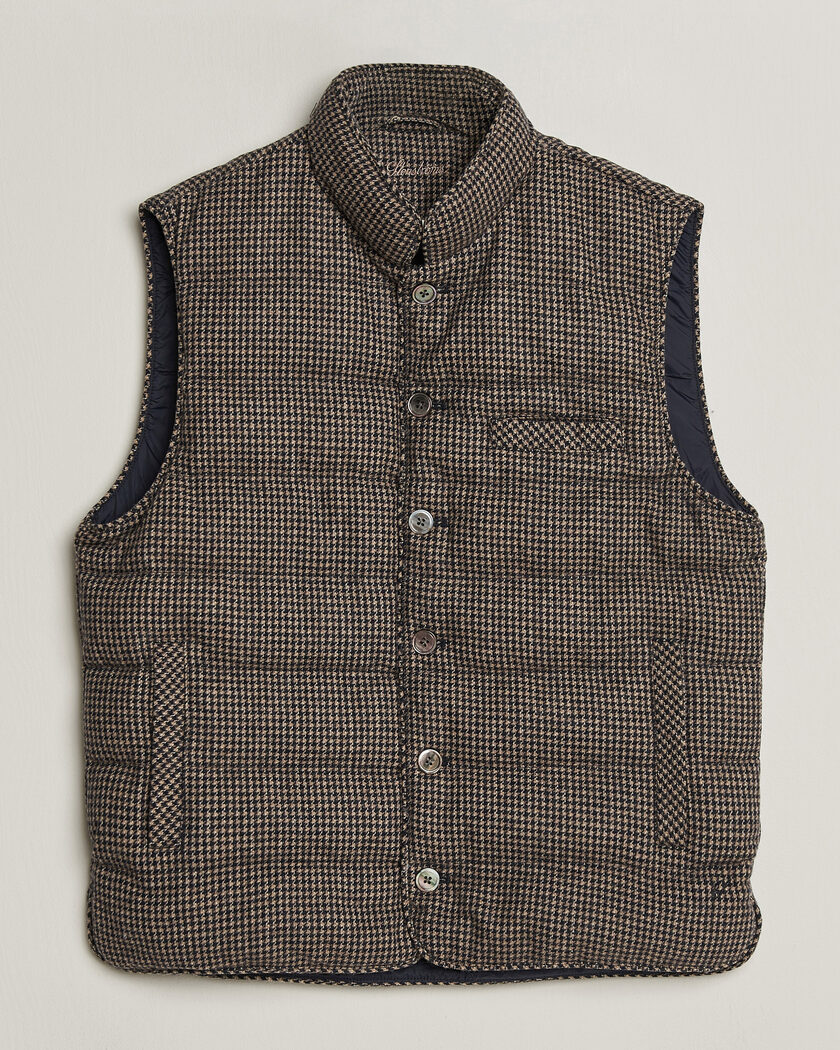 Stenströms Padded Houndstooth Wool Vest Brown – Braun