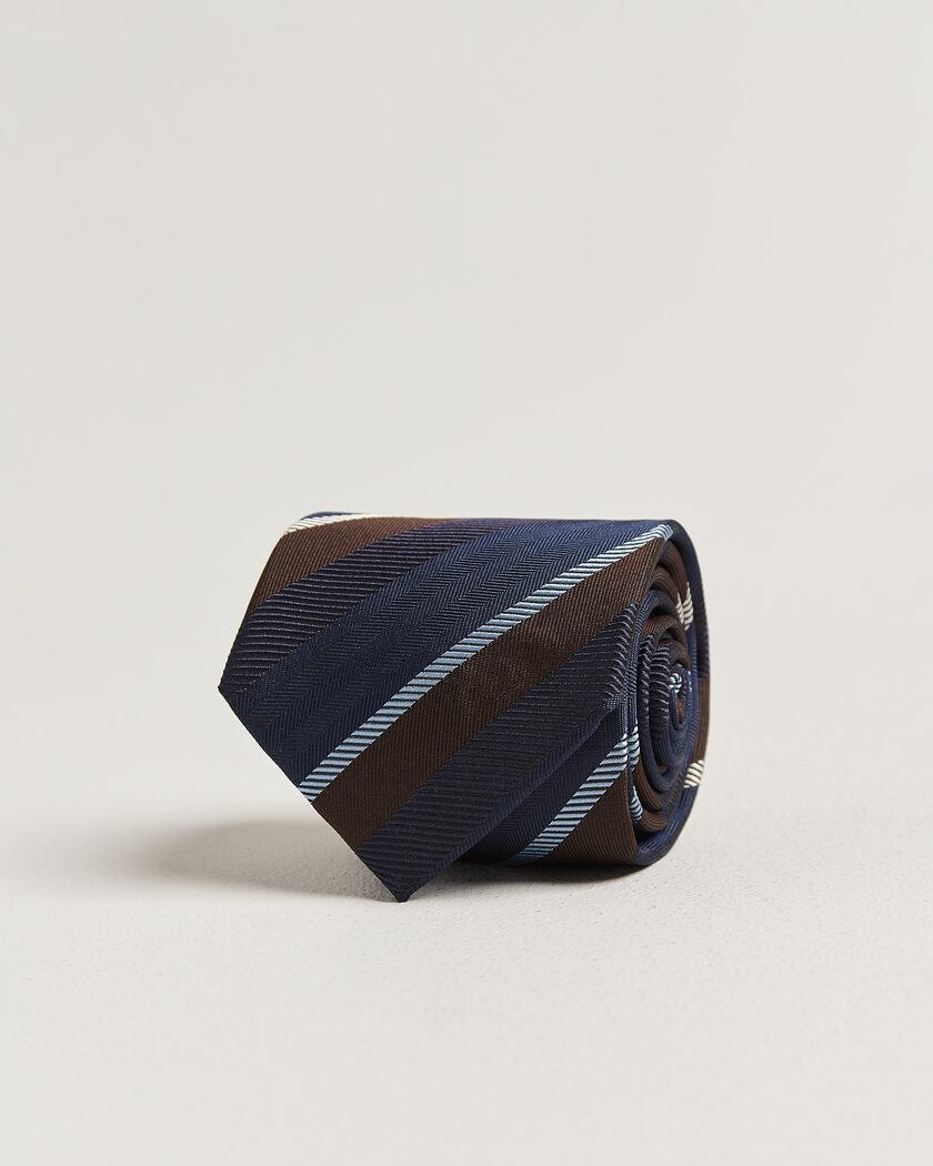Stenströms Regimental Stripe Silk Tie 7,5cm Navy – Blau