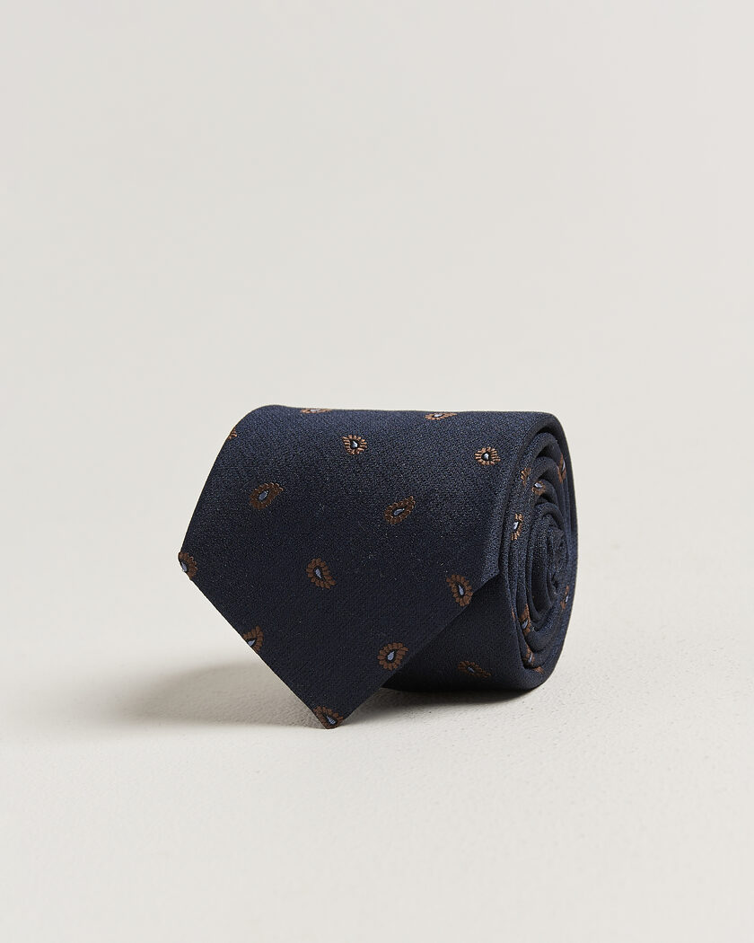 Stenströms Woven Paisley Silk Tie 7,5cm Navy – Blau