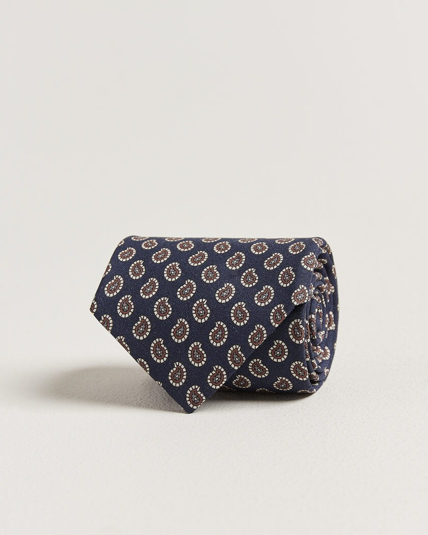 Stenströms Printed Silk Paisley Tie 7,5cm Blue – Blau