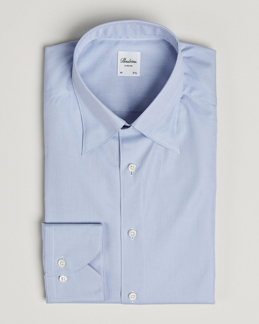 Stenströms Slimline Twofold Cotton Button Under Shirt Blue – Blau