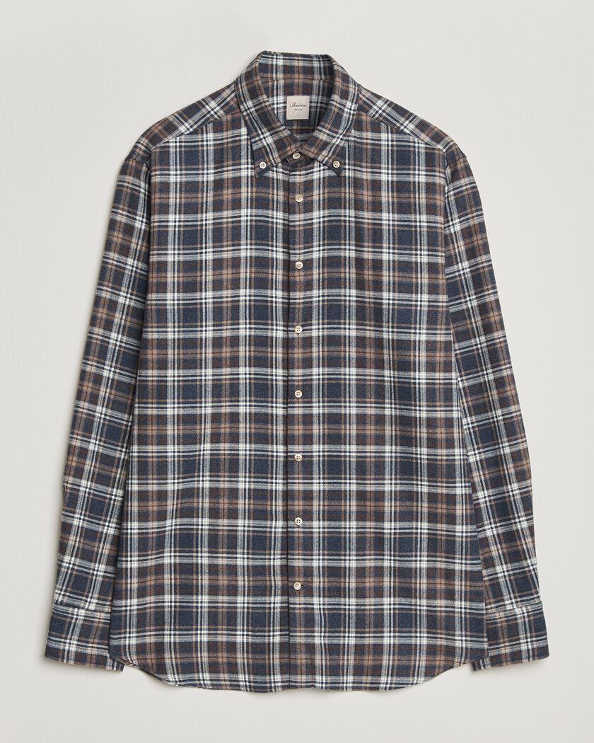 Stenströms Regular Fit Check Cut Away Flannel Shirt Navy – Blau