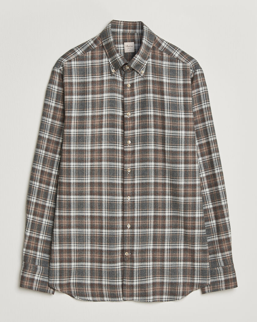 Stenströms Regular Fit Check Cut Away Flannel Shirt Brown – Braun