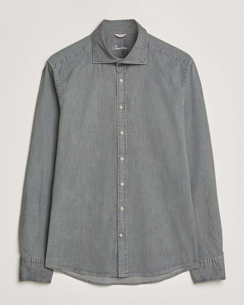 Stenströms Slimline Garment Washed Shirt Grey Denim – Grau