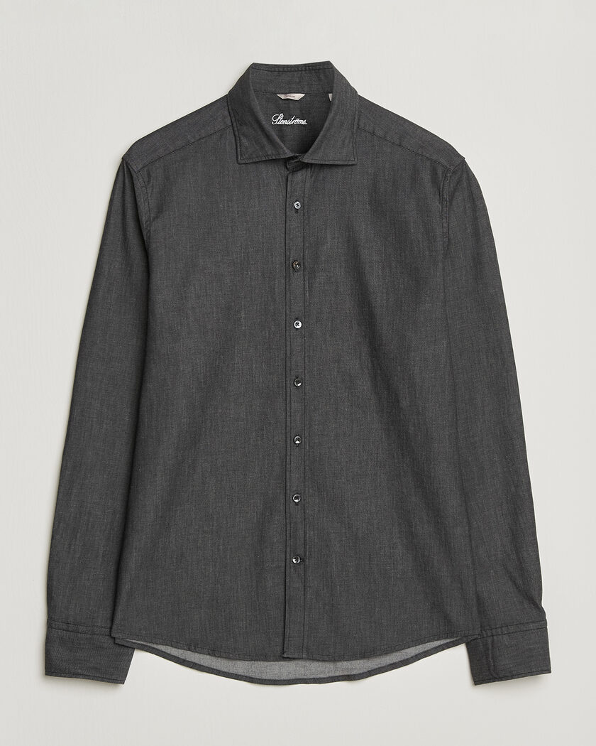 Stenströms Slimline Garment Washed Shirt Black Denim – Schwarz