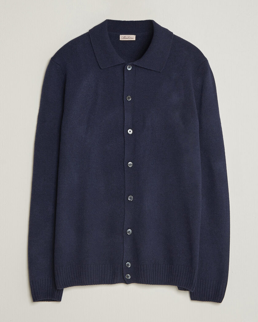 Stenströms Brushed Merino Polo Cardigan Navy – Blau
