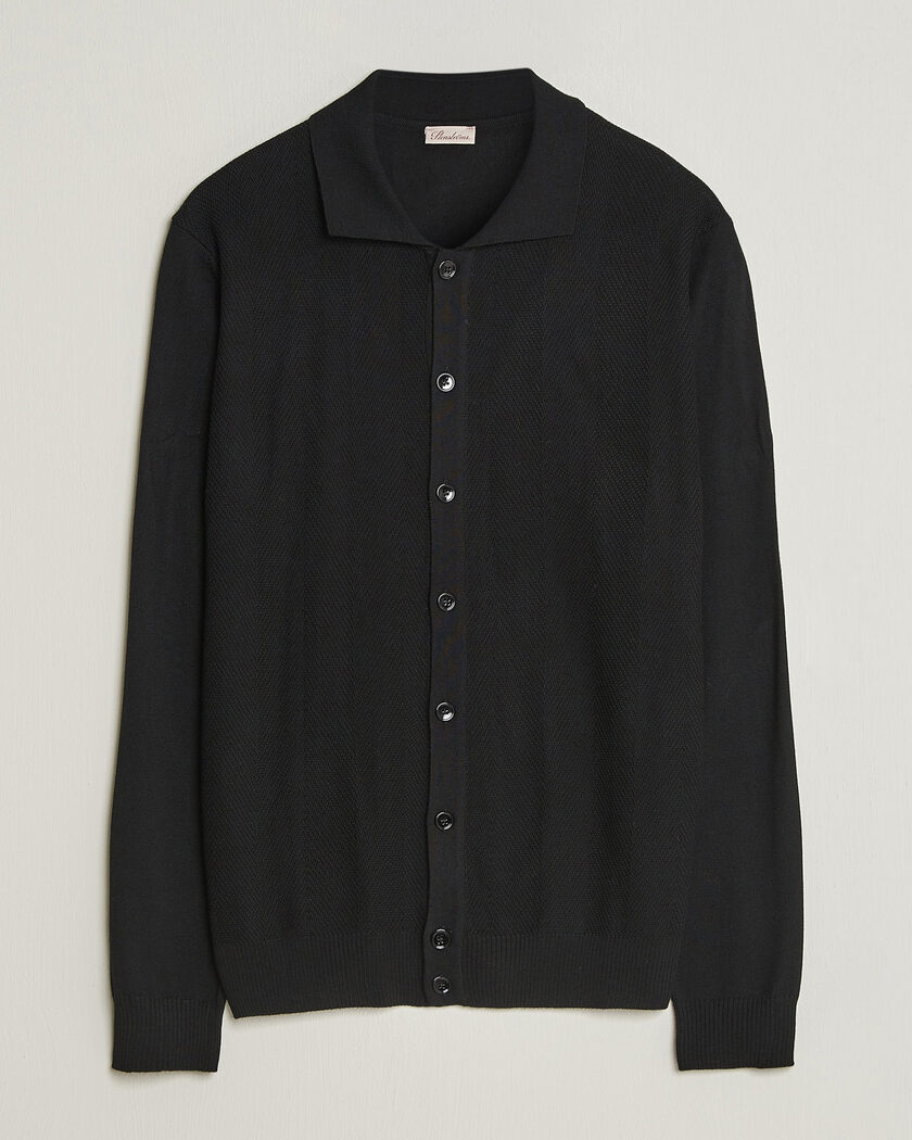 Stenströms Merino Herringbone Polo Cardigan Black – Schwarz