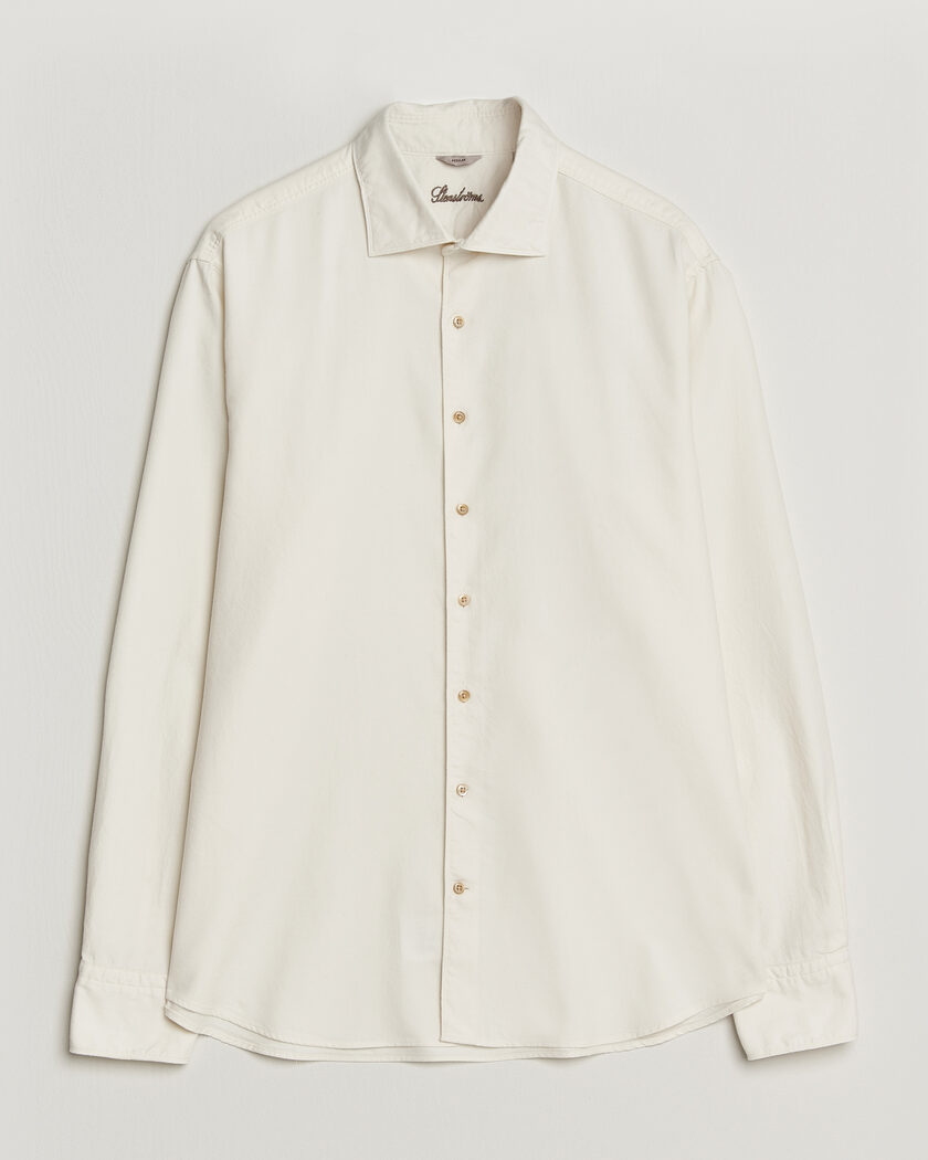 Stenströms Regular Fit Cut Away Flannel Shirt Off White – Weiß