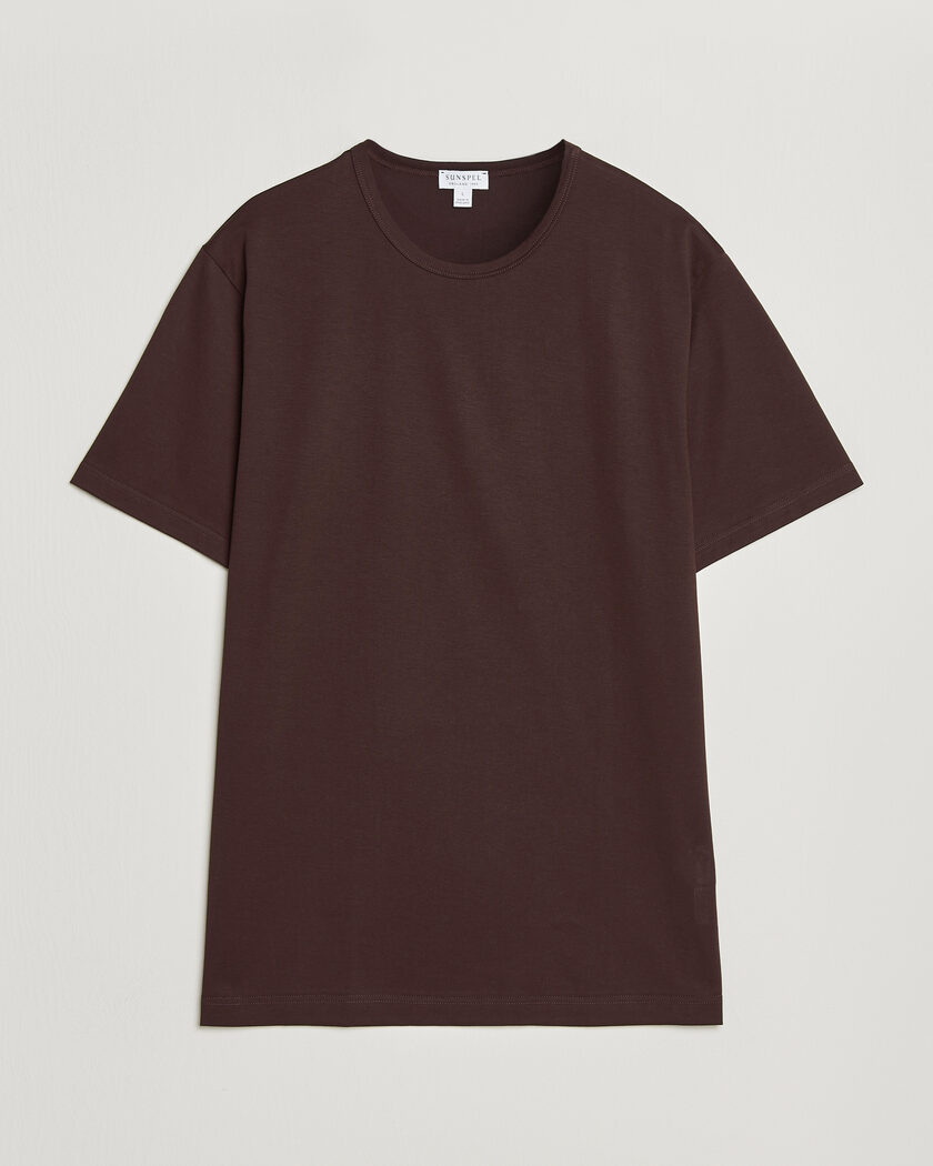 Sunspel Crew Neck Q82 Cotton T-Shirt Dark Brown – Braun