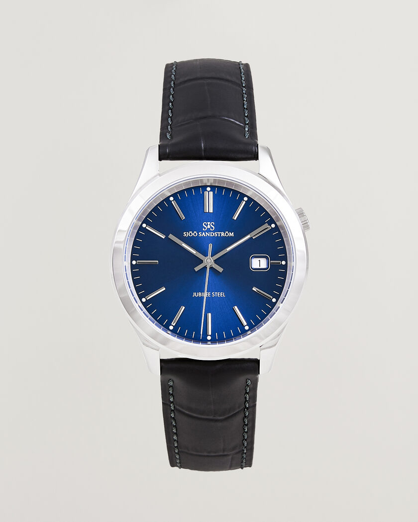 Sjöö Sandström Jubilee Steel Quartz 40mm Black Calf Blue Dial – Blau