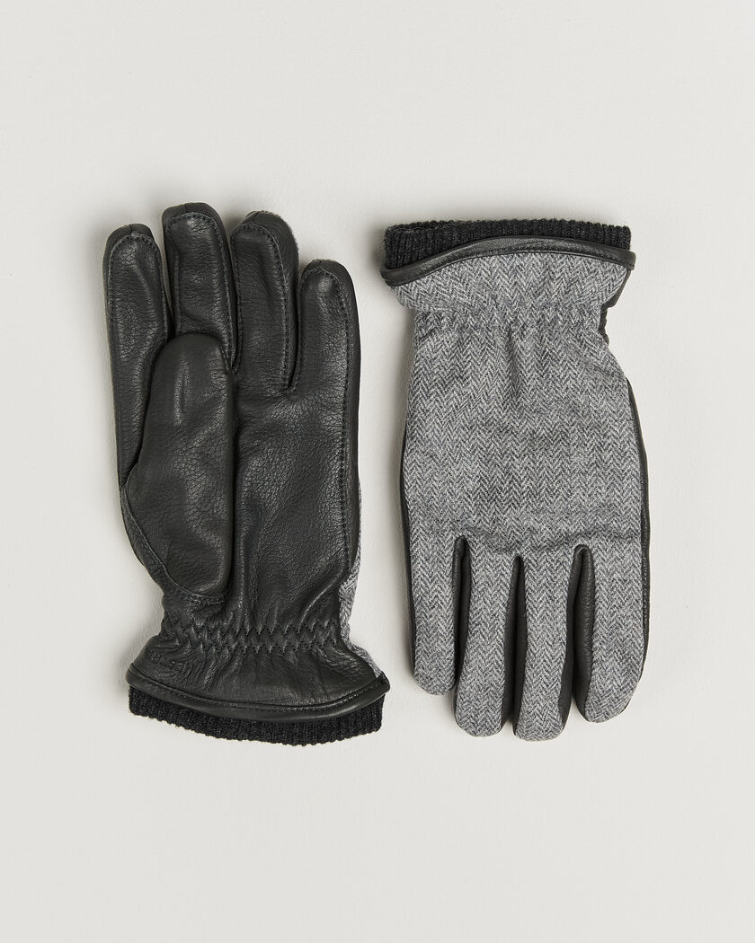 Hestra Wilhelm Herringbone Wool/Elkskin Glove Grey – Grau