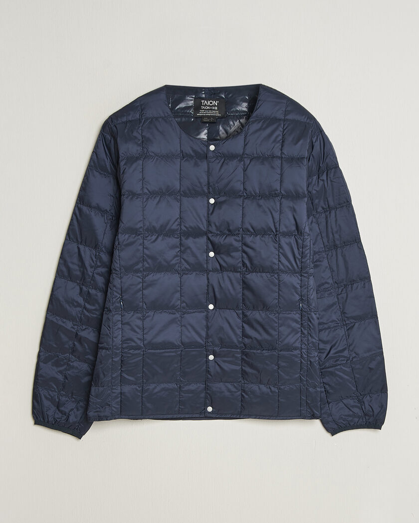 TAION Crew Neck Button Down Jacket Dark Navy – Blau