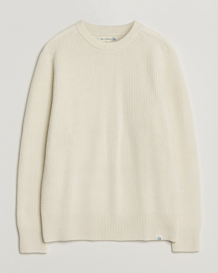 Merz b. Schwanen Merino/Cashmere Knitted Sweater Nature – Weiß