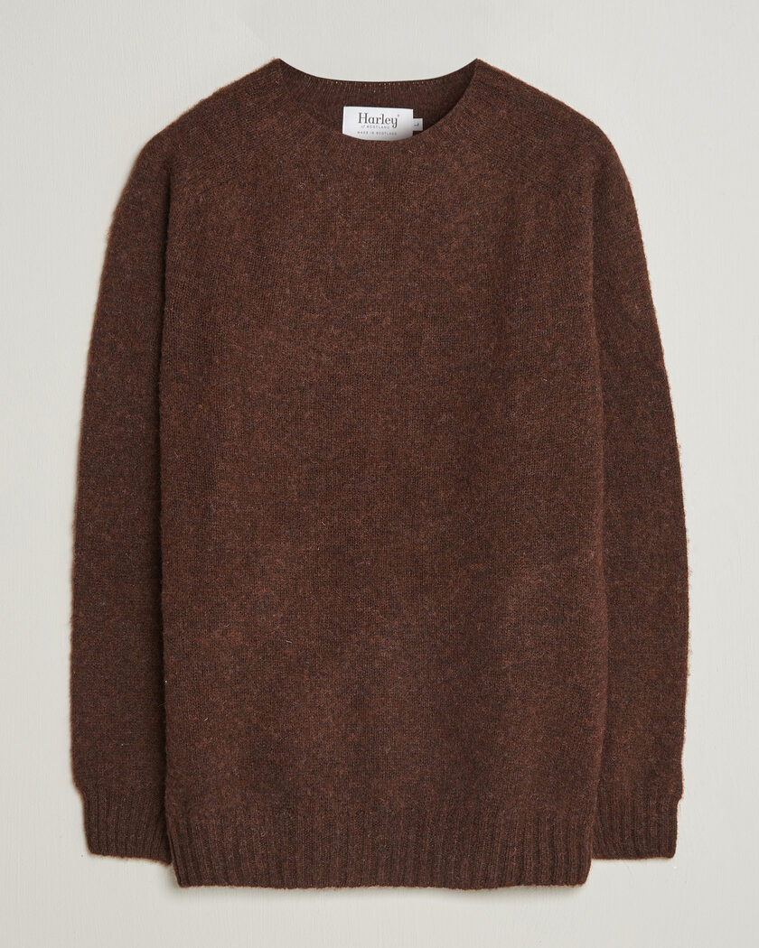 Harley Of Scotland Brushed Supersoft Lambswool Crewneck Marron – Braun
