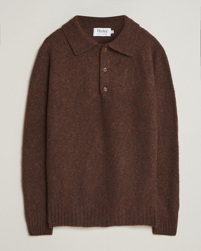 Harley Of Scotland Brushed Supersoft Lambswool Polo Marron – Braun
