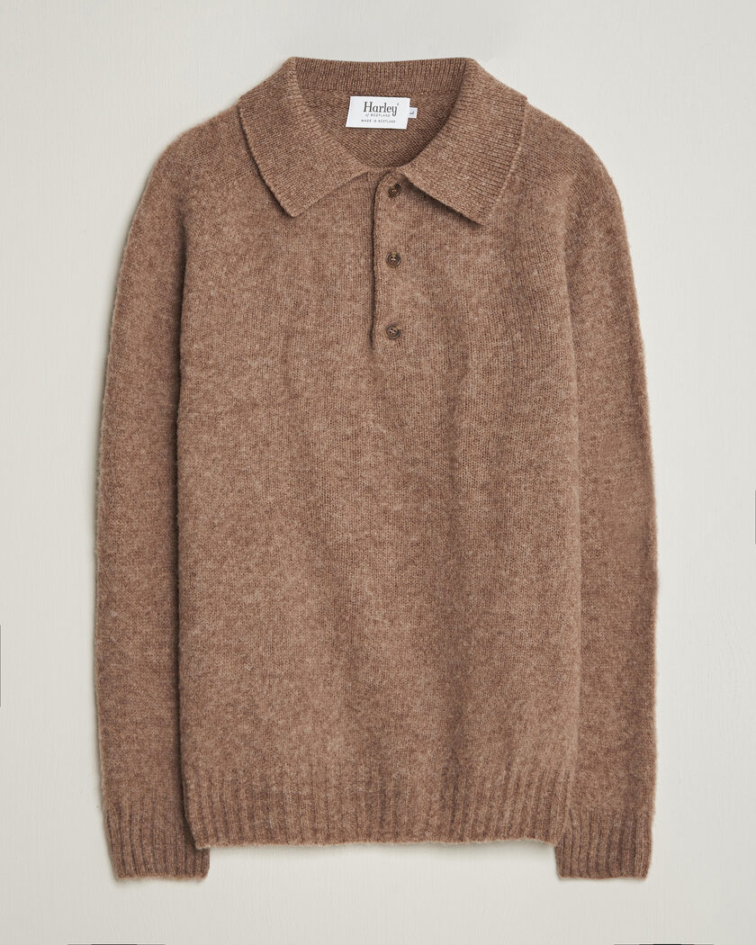 Harley Of Scotland Brushed Supersoft Lambswool Polo Tundra – Braun