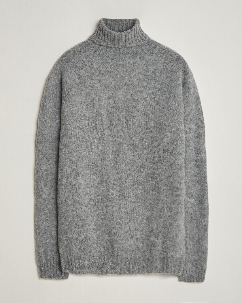Harley Of Scotland Brushed Supersoft Lambswool Rollneck Mid Grey – Grau
