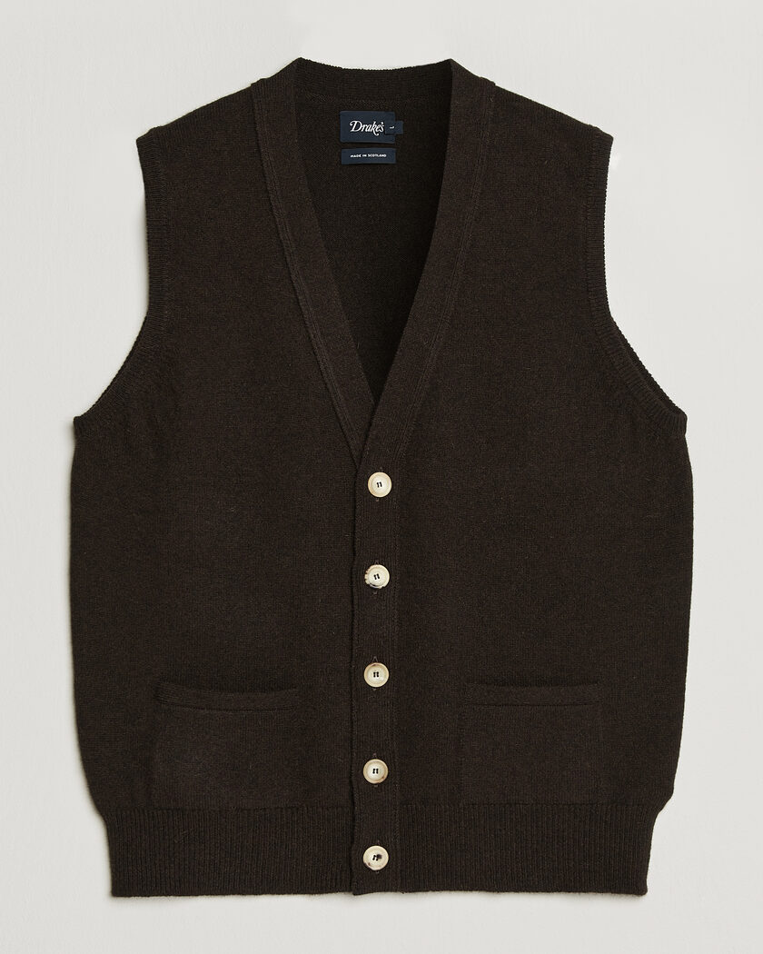 Drake's Lambswool Vest Cardigan Dark Brown – Braun