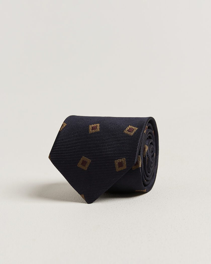 Drake's Diamond Motif Silk Tie Navy/Gold/Red – Blau